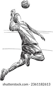 Hand sketch volleyball player. Beach volleyball player in action vector illustration