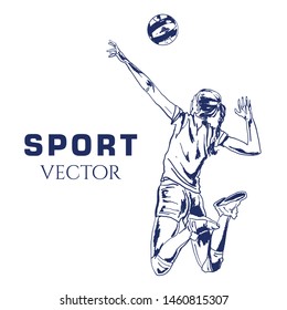 Hand sketch volleyball player. Vector illustration