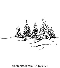 Hand sketch winter landscape. Vector illustration