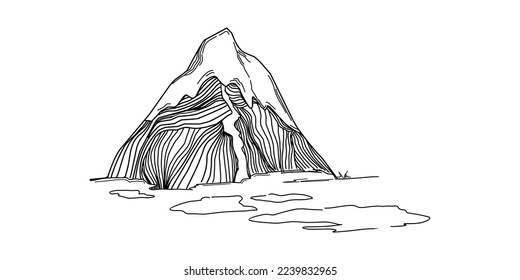 Hand sketch of winter mountains. Mountains sketch on a white background. Snowy mountain peaks and Shapes For Logos