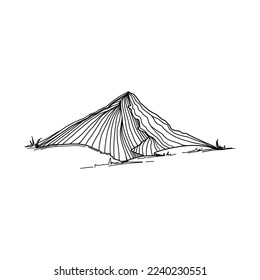Hand sketch of winter mountains. Mountains sketch on a white background. Snowy mountain peaks and Shapes For Logos