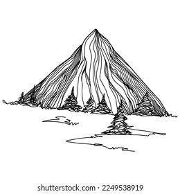 Hand sketch of winter mountains. Mountains sketch on a white background. Snowy mountain peaks and Shapes For Logos