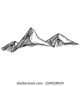 Hand sketch of winter mountains. Mountains sketch on a white background. Snowy mountain peaks and Shapes For Logos