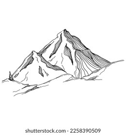 Hand sketch of winter mountains. Mountains sketch on a white background. Snowy mountain peaks and Shapes For Logos