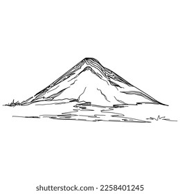 Hand sketch of winter mountains. Mountains sketch on a white background. Snowy mountain peaks and Shapes For Logos