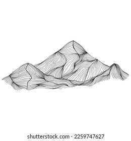 Hand sketch of winter mountains. Mountains sketch on a white background. Snowy mountain peaks and Shapes For Logos