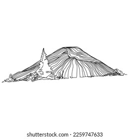 Hand sketch of winter mountains. Mountains sketch on a white background. Snowy mountain peaks and Shapes For Logos