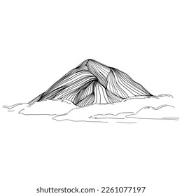 Hand sketch of winter mountains. Mountains sketch on a white background. Snowy mountain peaks and Shapes For Logos