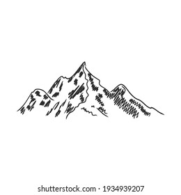 Hand sketch of winter mountains. mountains, vector sketch on a white background