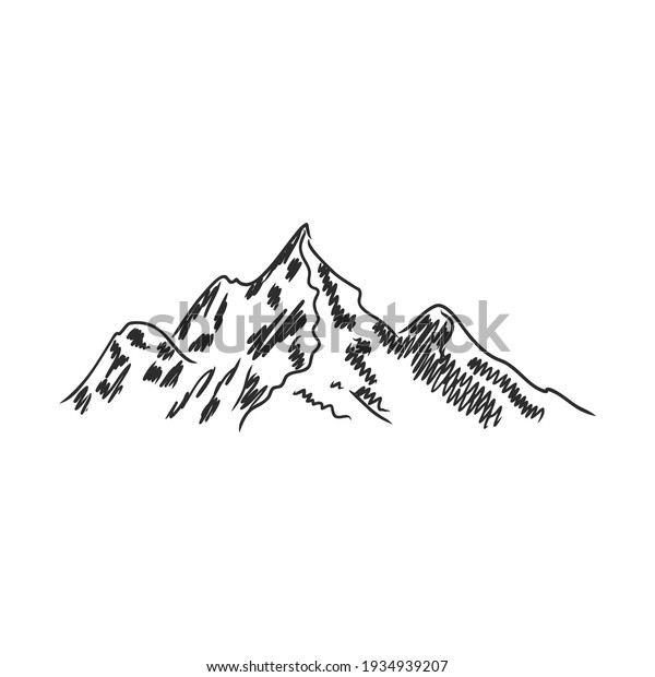 Hand sketch of winter mountains. mountains,\
vector sketch on a white\
background