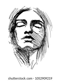 Hand Sketch Woman Head Vector Illustration: เวกเตอร์สต็อก (ปลอดค่า