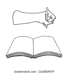 Hand sketch writing and book