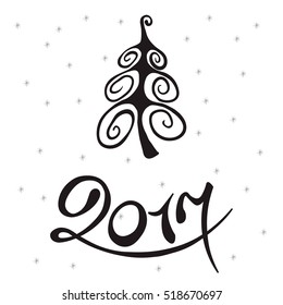 Hand sketched 2017 icon typography. Hand drawn lettering of 2017 for Christmas, New Year, greeting card template.