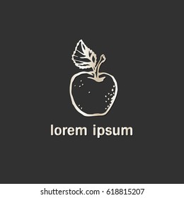 Hand sketched apple logo template. Farmers market, organic food, natural product design, juice concept. Fruit design style.