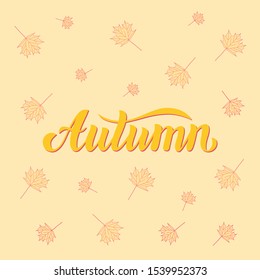 Hand sketched Autumn text. Autumn mood. Maple leaves background. Vector illustration EPS 10