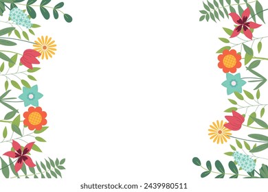 Hand skizziert Hintergrund, Vektor-Illustration. Rahmen mit Blättern und Blumen für Grußkarte, Einladungsvorlage in Pastellfarben auf weißem Hintergrund. Retro, Poster, Hintergrund