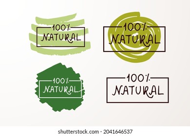 Hand sketched badges and labels with vegetarian, vegan, raw, eco, bio, natural, fresh, gluten and GMO free food diet design. Organic food elements set for product, cafe, restaurant and organic product