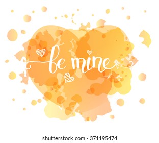 Hand sketched Be Mine text as Happy Valentines Day logotype, badge and icon. Romantic Quote postcard, card, invitation, banner template. Love lettering typography on textured background with heart