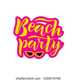 Hand sketched Beach party text. Lettering typography for logo, badge, icon, card, invitation and banner template. Vector illustration.