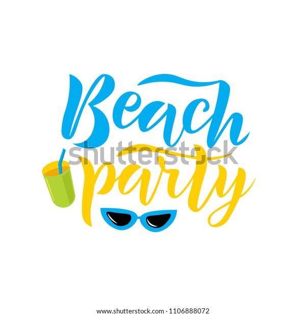 Hand Sketched Beach Party Text Lettering Stock Vector (Royalty Free ...