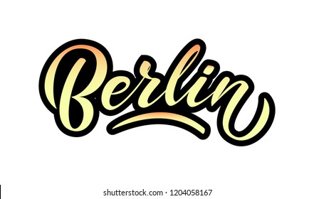 Hand sketched "Berlin" lettering typography. Drawn art sign. Modern calligraphy. For German souvenir, card, postcard, badge, icon, logo, banner, tag. Tourist vector illustration EPS 10