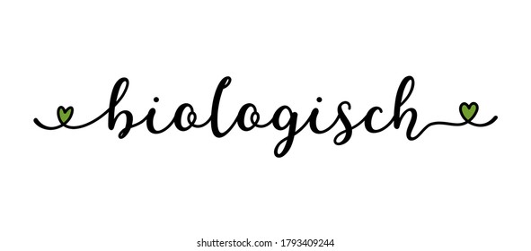 Hand sketched Biologisch word in German as banner or logo. Translated Organic. Lettering for header, label, poster, announcement; advertising