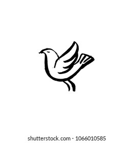 Hand sketched bird. Black cut silhouette on a white background. Hand drawn design elements. Vector illustration.