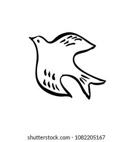 Hand sketched bird. Black cut silhouette on a white background. Hand drawn design elements. Vector illustration.