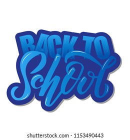 Hand sketched blue gradient Back to school lettering on textures background. Perfect design for logo, banner, flyer, card, greeting cards, posters, T-shirts. Flat scratched Vector illustration