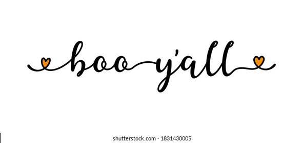 Hand sketched BOO Y´All quote as banner. Lettering for poster, label, flyer, header, card