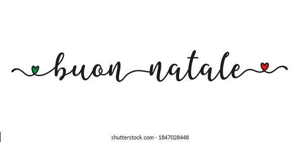 Hand sketched BUON NATALE quote in Italian as banner. Translated Merry Christmas. Lettering for poster, label, sticker, flyer, header, card, advertisement, announcement.