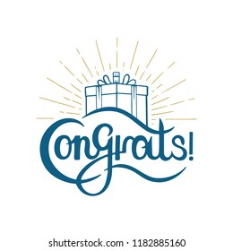 Hand sketched Congrats! lettering typography.
Hand drawn congratulation vector illustration. 