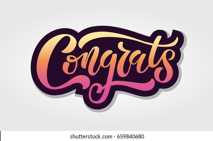 Hand sketched "Congrats" lettering typography. Drawn art sign. Motivational text. For logotype, badge, icon, card, postcard, logo, banner, tag. Celebration vector illustration on textured background.