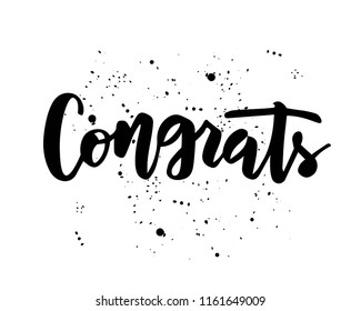 Hand sketched Congrats text as logotype, badge and icon, card, invitation, poster, banner template. Lettering typography. Vector illustration.