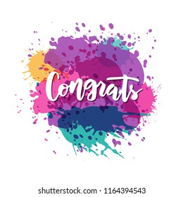 Hand sketched Congrats text as logotype, badge and icon, card, invitation, poster, banner template. Lettering typography. Vector illustration.