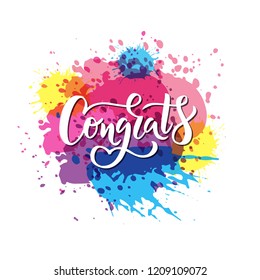 Hand sketched Congrats text as logotype, badge and icon, card, invitation, poster, banner template. Lettering typography. Vector illustration.