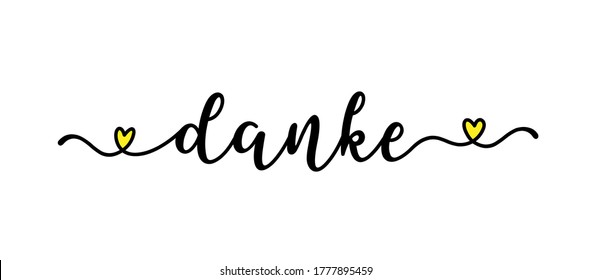 Hand sketched DANKE quote in German as ad, web banner. Translated Thank you. Lettering for banner, header, card, poster, flyer