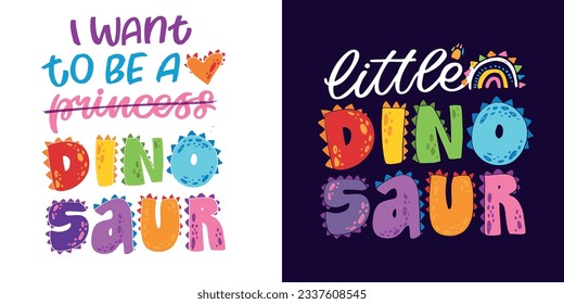 Hand sketched dino vector illustration with lettering typography. Concept for children t-shirt print. Dino logotype, badge, icon. Dinosaur banner, flyer. eps 10. Vector illustration