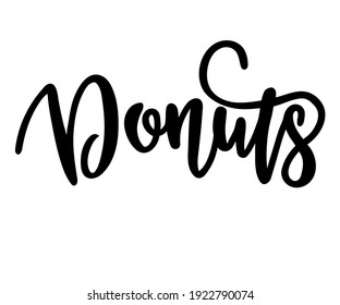 Hand sketched  Donuts text. Template for greeting card, flyer, poster, banner. Hand drawn donut illustration.