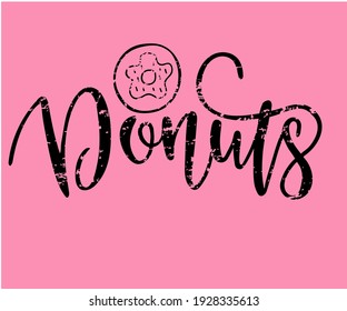 Hand sketched  Donuts text. Template for greeting card, flyer, poster, banner. Hand drawn donut illustration.