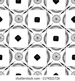 Hand sketched doodle geometric seamless pattern