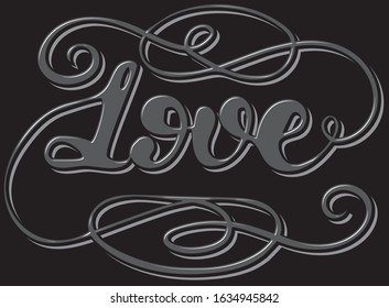 Hand sketched drawn word Love vintage shadow highlight vector illustration EPS 10 lettering typography. Template for card, design, print, poster. Invitation drawn T-shirt, bag design