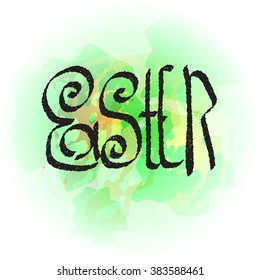 Hand sketched Easter text as logotype, badge and icon on watercolor background. Easter postcard, card, invitation, flyer, banner template. Easter lettering typography. Season's Greetings