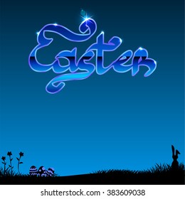 Hand sketched Easter text as logotype, badge and icon on watercolor background. Easter postcard, card, invitation, flyer, banner template. Easter lettering typography. Season's Greetings