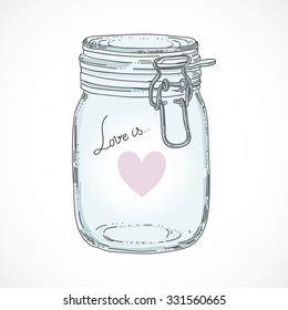 Hand sketched empty glass jar. Vector image.