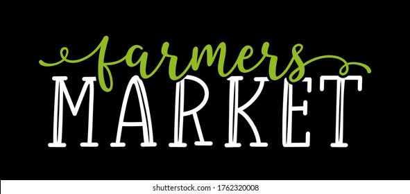 Hand sketched Farmers Market quoteas banner. Lettering for banner, header, advertisement, announcement.