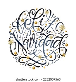 Hand sketched Feliz Navidad, Happy New Year Spanish, card, badge, icon typography. Lettering Feliz Navidad for Christmas, New Year greeting card, invitation template, banner, poster. Feliz Natal