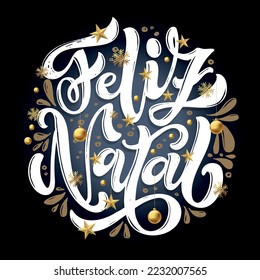 Esbozo a mano de Feliz Navidad, Feliz Año Nuevo español, tarjeta, insignia, tipografía de ícono. Leyendo Feliz Navidad para Navidad, tarjeta de saludo de Año Nuevo, plantilla de invitación, cartel, afiche. Feliz Natal