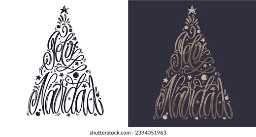 Hand sketched Feliz Navidad, Happy New Year Spanish, card, badge, icon typography. Lettering Feliz Navidad for Christmas, New Year greeting card, invitation template, banner, poster. Vector EPS10