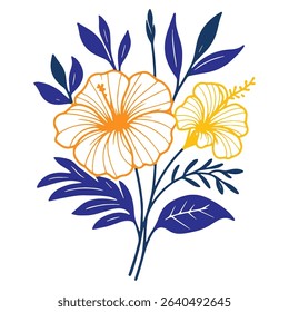 hand sketched floral art for wedding and textile designs.simple line flower illustration with elegant leaf details.modern botanical composition

